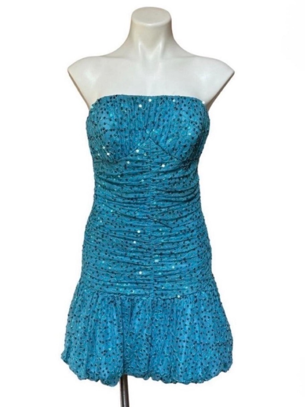 Vintage Y2K Betsey Johnson Turquoise Strapless Sequin Mini Dress